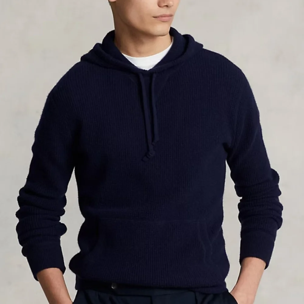 Polo Ralph Lauren Washable Cashmere Hooded Sweater In Waffle Knit Navy XL
